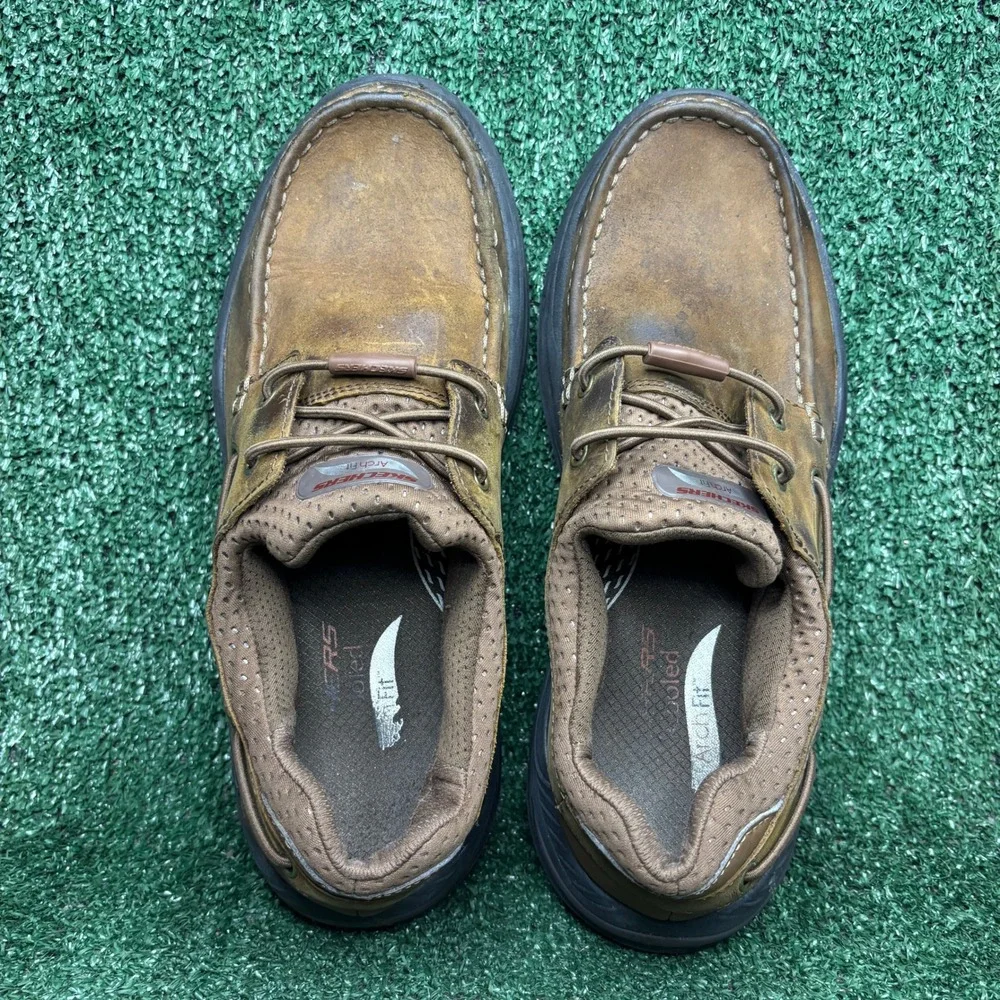 Skechers Arch Fit Motley Hust Boat Shoes Leather Casual Loafers Brown Mens 10.5